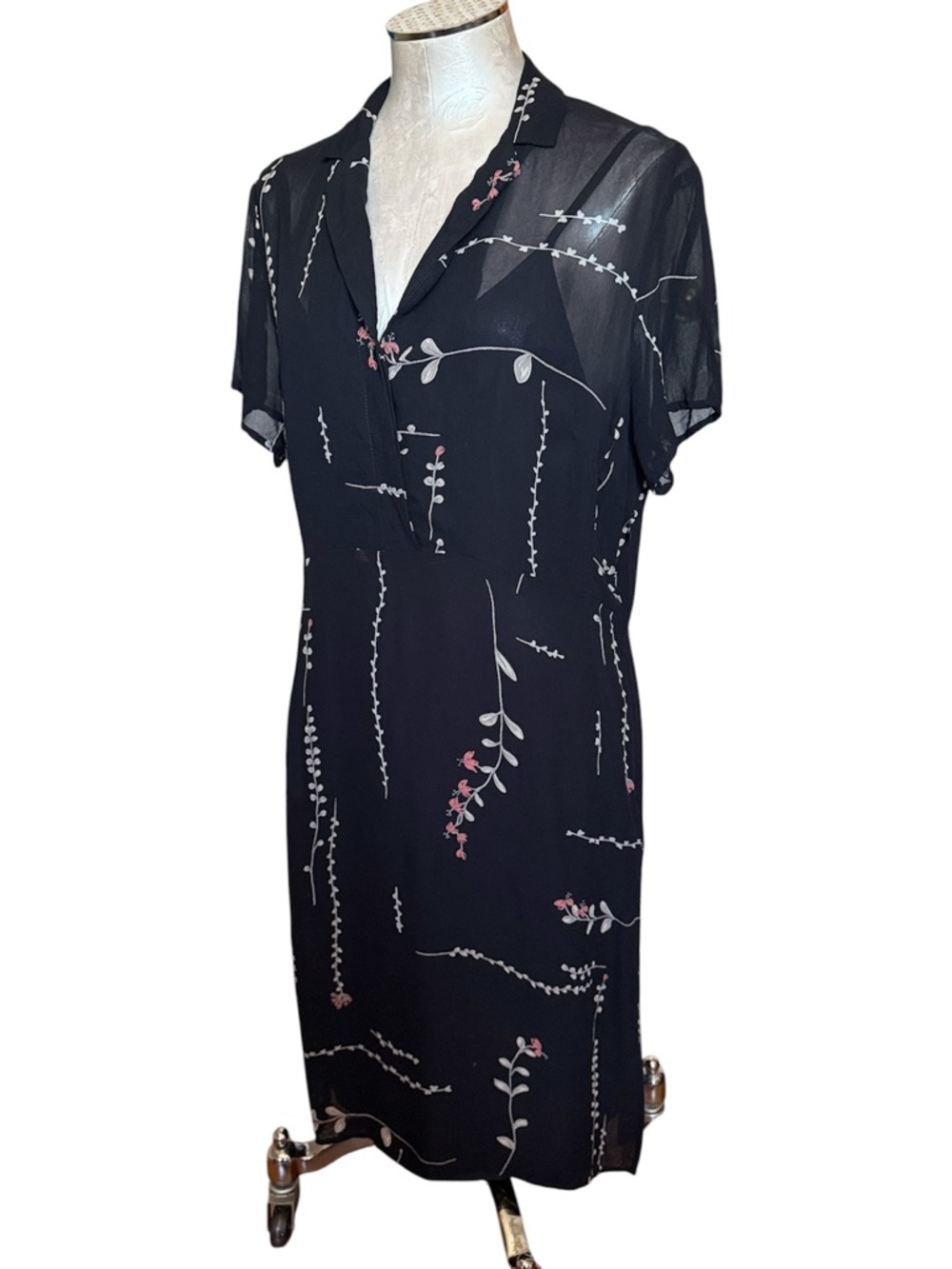 ICE Women’s Black Floral Sheer Midi Dress w/ Slip Size 14 Like New